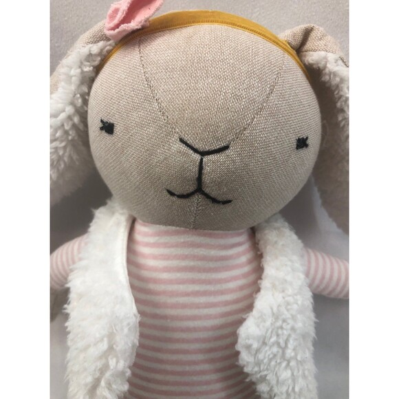 Pillowfort Bunny Rabbit Plush 18" Stuffed Animal Vest Pink Stripe Floppy Ears - Picture 2 of 3